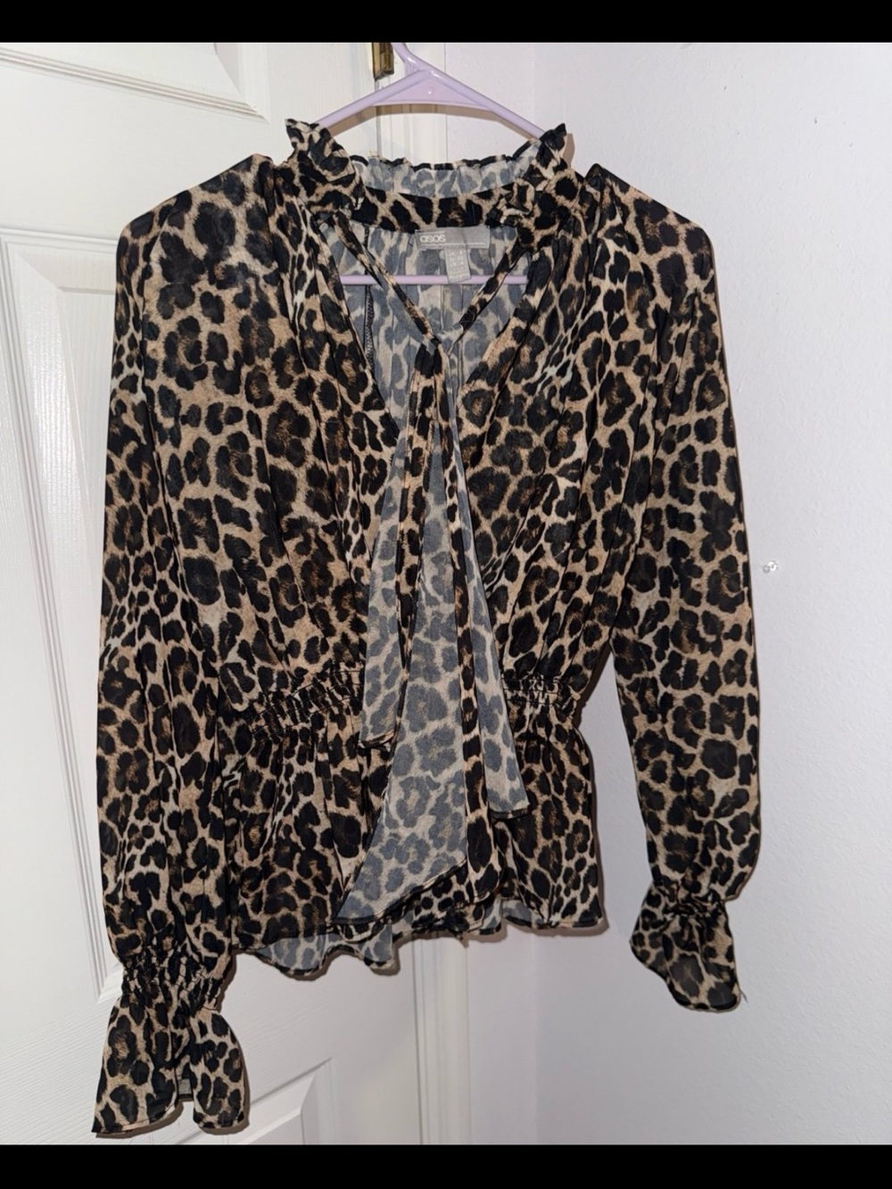 ASOS Leopard Print Tie-Neck Blouse - Black & Brown